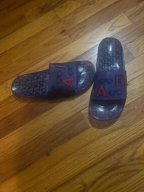 Karl Lagerfeld Navy Slide Sandals with Red Lettering